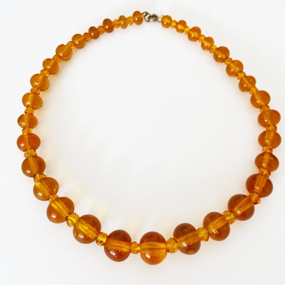 Antique amber glass graduated bead necklace 16”